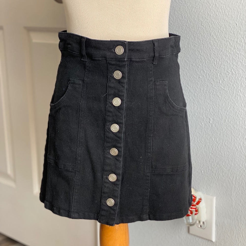 Altar'd State Black Button-Front Mini Skirt